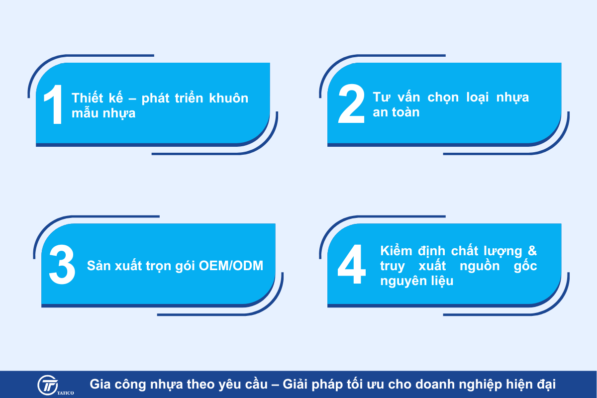 Gia c&ocirc;ng nhựa theo y&ecirc;u cầu, sử dụng nhựa nguy&ecirc;n sinh, nhựa an to&agrave;n, nhựa th&acirc;n thiện m&ocirc;i trường tại Tatico
