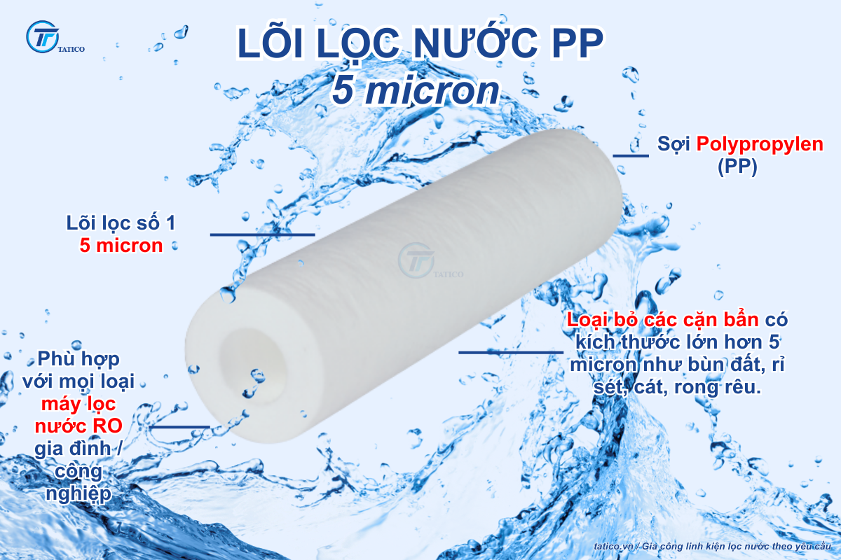 Lõi lọc nước số 1 từ sợi PP có chức năng lọc thô 5 micron