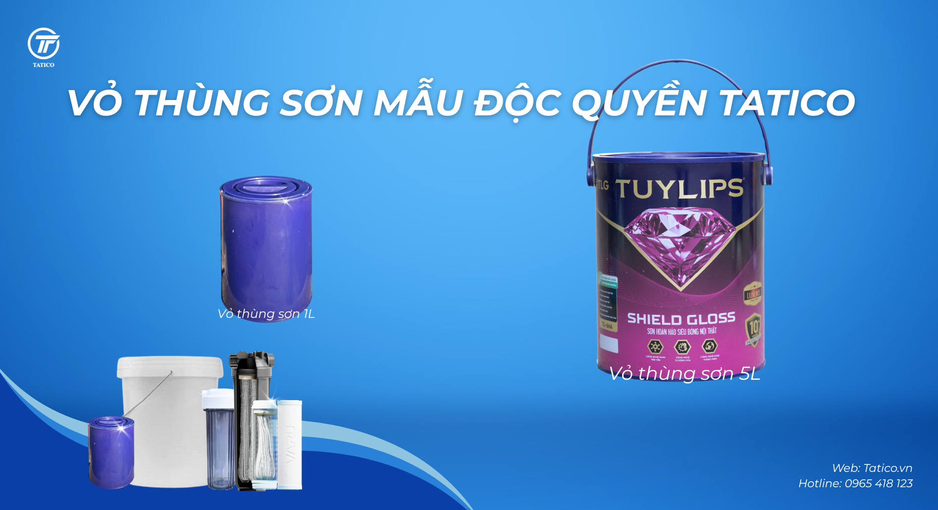 Vỏ th&ugrave;ng sơn nhựa 1L v&agrave; 5L mẫu độc quyền Tatico sản xuất - l&agrave; giải ph&aacute;p thay thế cho lon sắt