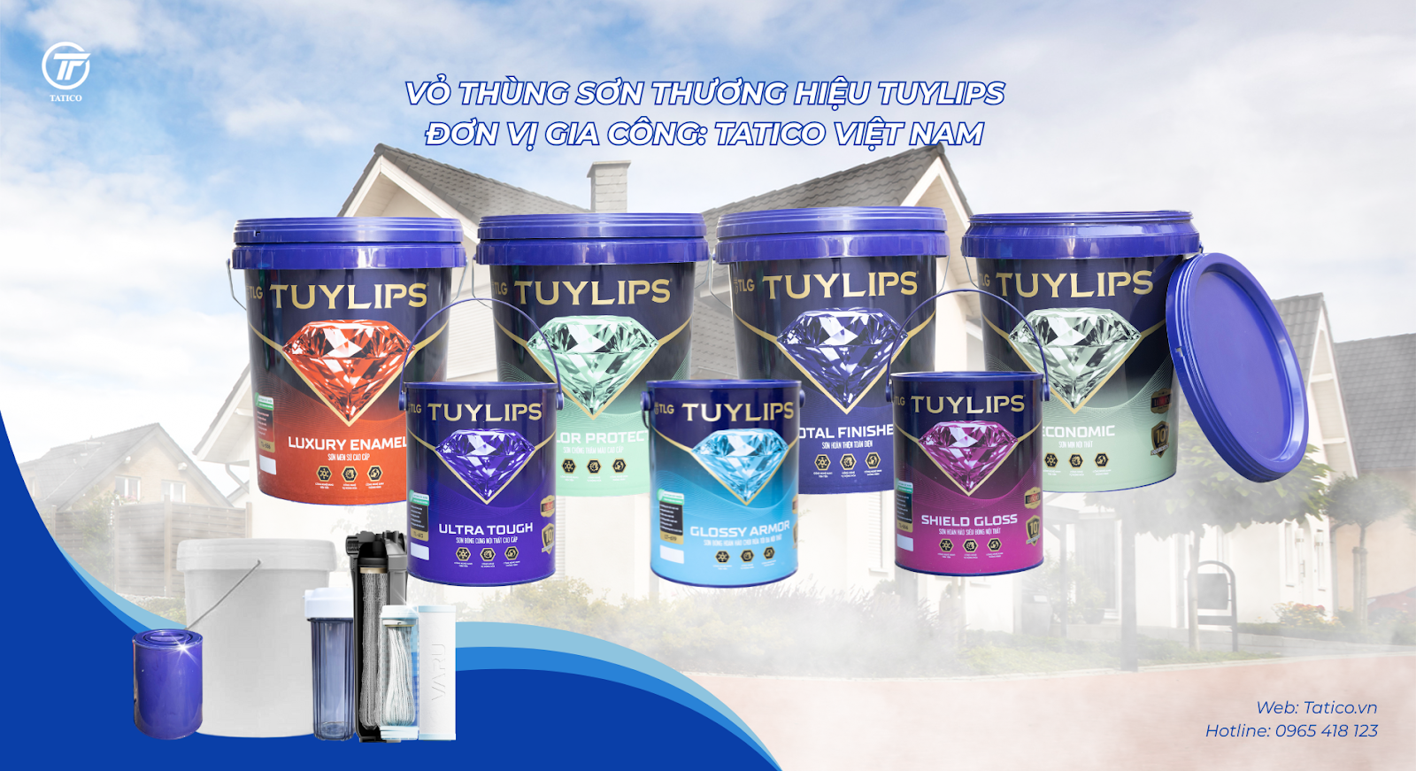 Vỏ th&ugrave;ng sơn nhựa thương hiệu Tuylips do Tatico Việt Nam - đơn vị gia c&ocirc;ng vỏ th&ugrave;ng sơn theo y&ecirc;u cầu thực hiện